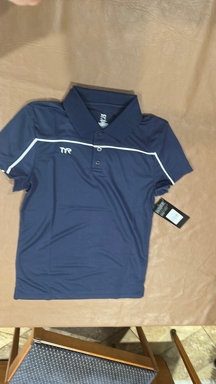 TYR Female Tech Polo Shirt Medium Blue Short Sleeve. Sz M